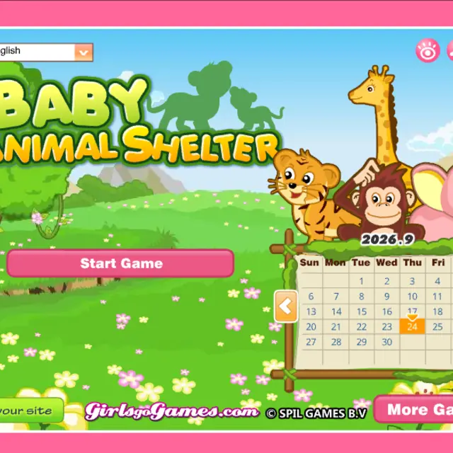 Four grassy enclosures with a baby monkey, giraffe and lion cub waiting for care
