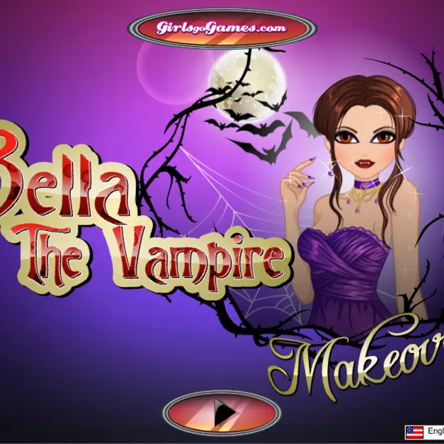 Blonde vampire girl in front of a full moon surrounded by ornate makeup mirrors