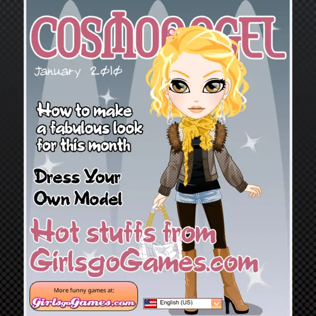 Curly blonde cartoon model in a fur-collared jacket and tall boots on a grey January cover