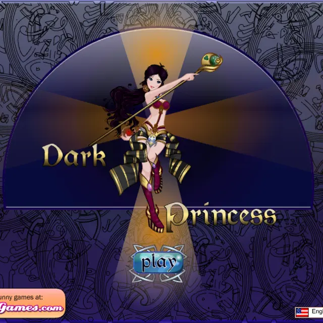 Dark-haired princess in a green corset holding a red orb in front of a moonlit castle
