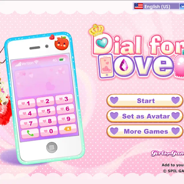 White keyboard phone with a strawberry charm next to a pink heart keypad