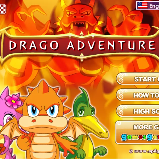 Little orange dragon with friends in front of a red dragon emblem
