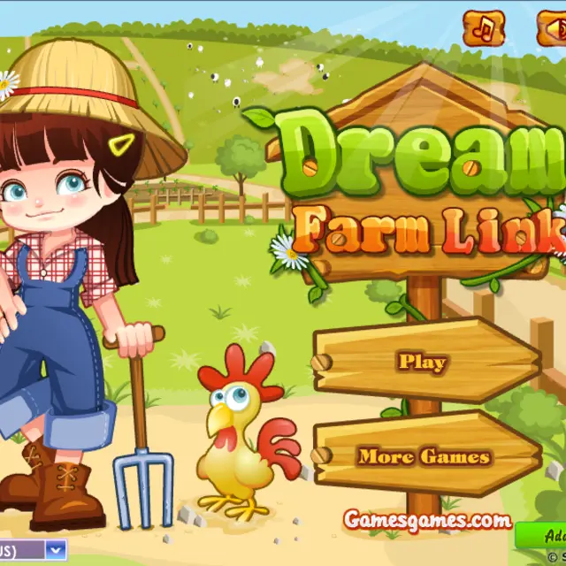 Grid of wooden tiles with vegetables, fruit and farm animals above a green countryside