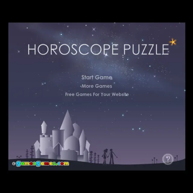 Starry night sky over a white castle with the words Horoscope Puzzle