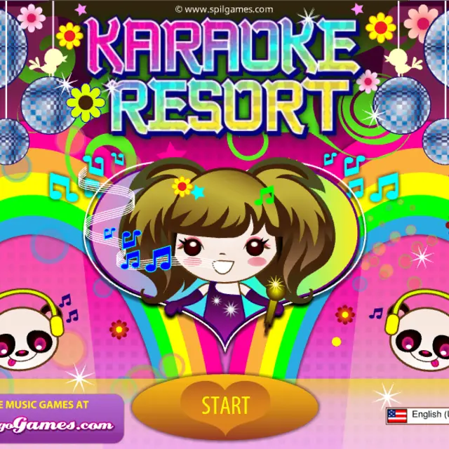 Chibi singer with blue hair and glasses on a purple stage between Sing and Dance arrows