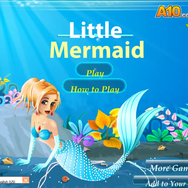 Blonde mermaid in a blue shell top resting on a rock beside colourful coral