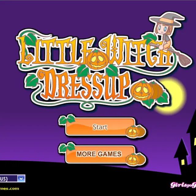 Young witch in a grey hat on a broomstick with a black cat and a haunted house at night