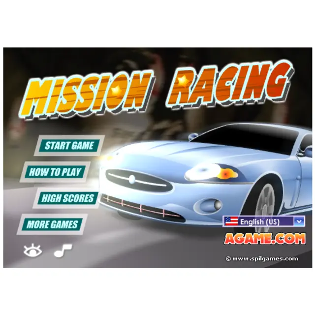 Silver sports car on a dark street under the Mission Racing logo