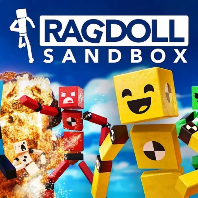 Ragdoll figures flying from a cannon across a 3D physics playground