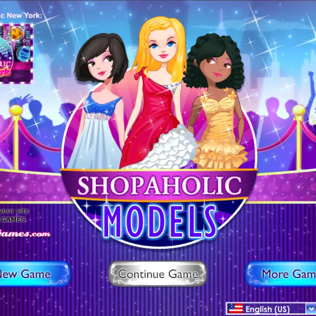 Three models in evening gowns posing under spotlights for the Shopaholic Models title