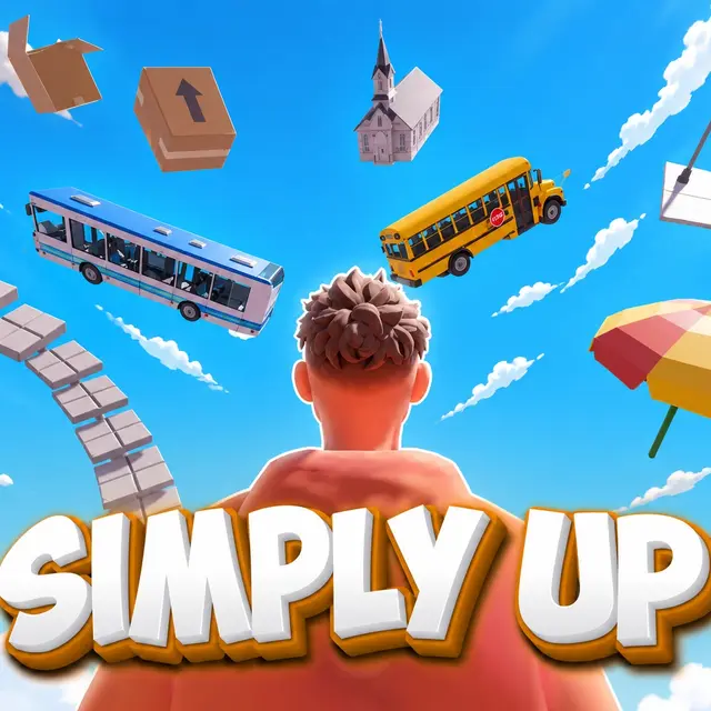 A climber in a red hoodie looking up at a sky trail of buses, umbrellas and rails
