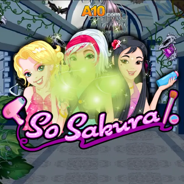 Three So Sakura stylists above a hooded girl with a blue starry face mask in a gothic salon