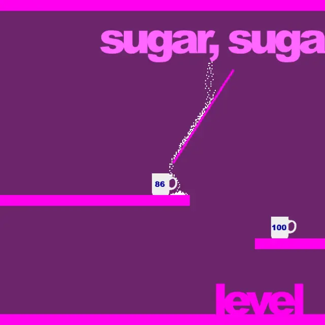 Sugar, Sugar level 2: a stream of white sugar slides down a drawn pink line into a cup on a purple screen