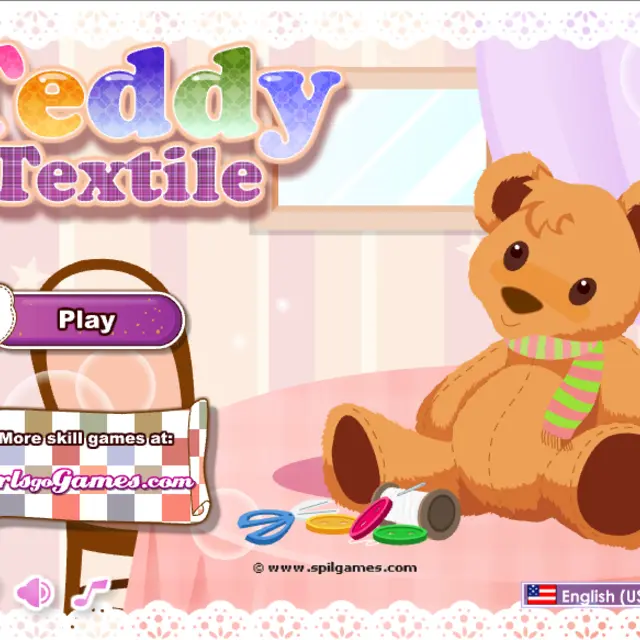 Brown teddy bear with a striped scarf next to scissors, thread and buttons