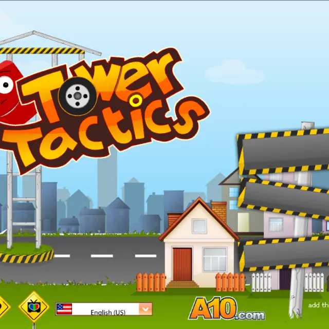Red detonator mascot beside a concrete tower and a row of houses