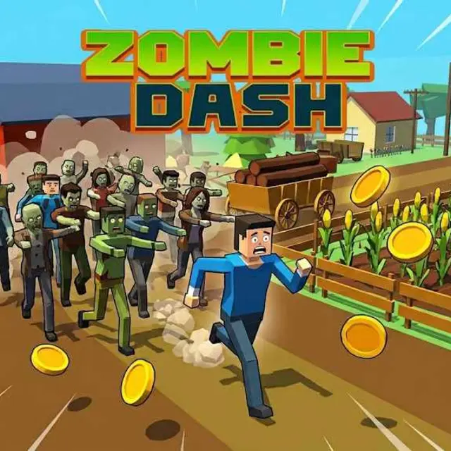 A low-poly runner sprinting down a farm track with zombies close behind